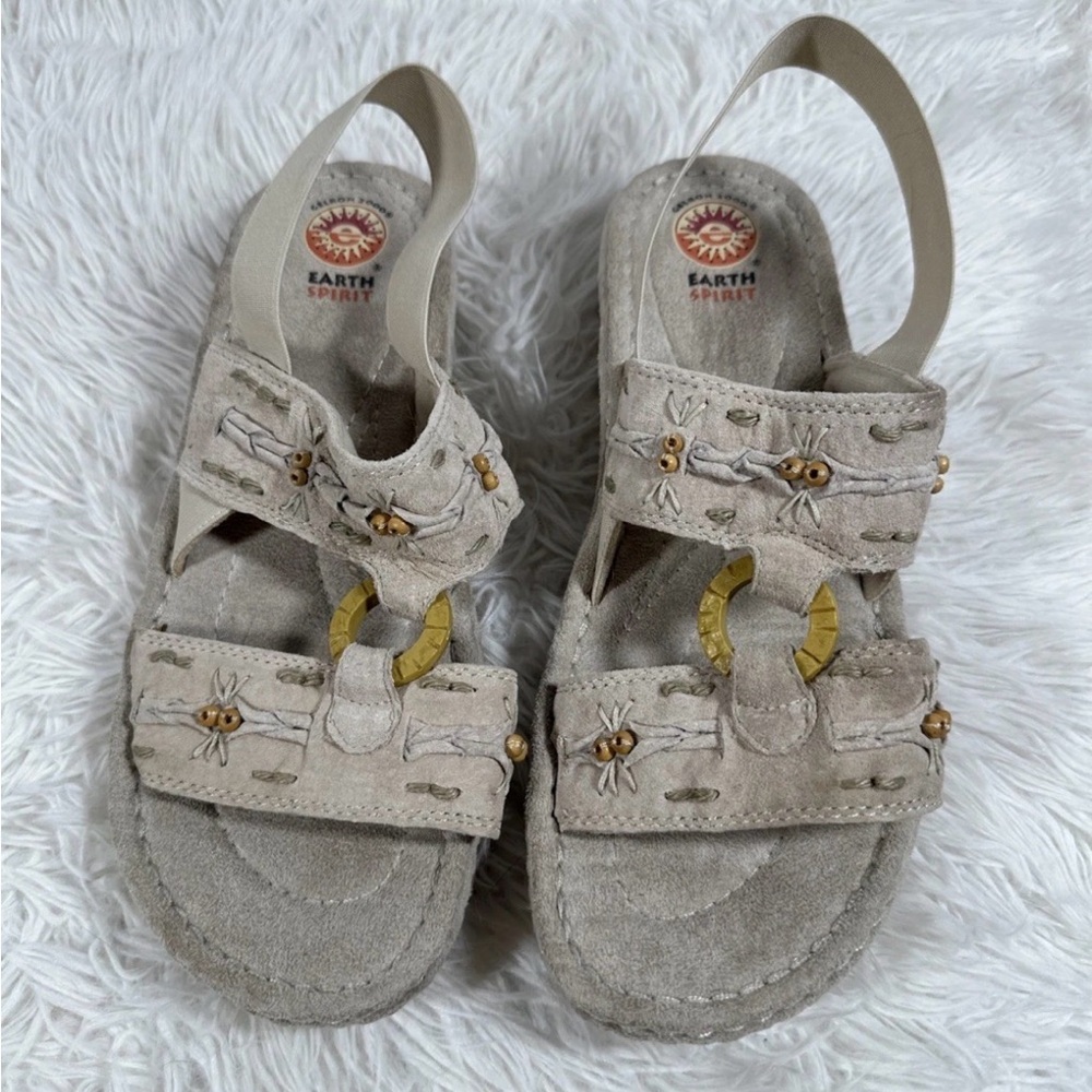 Earth Spirit Gelron 2000 Women's Sandals Size 11 Opal Beaded Leather Heel Strap